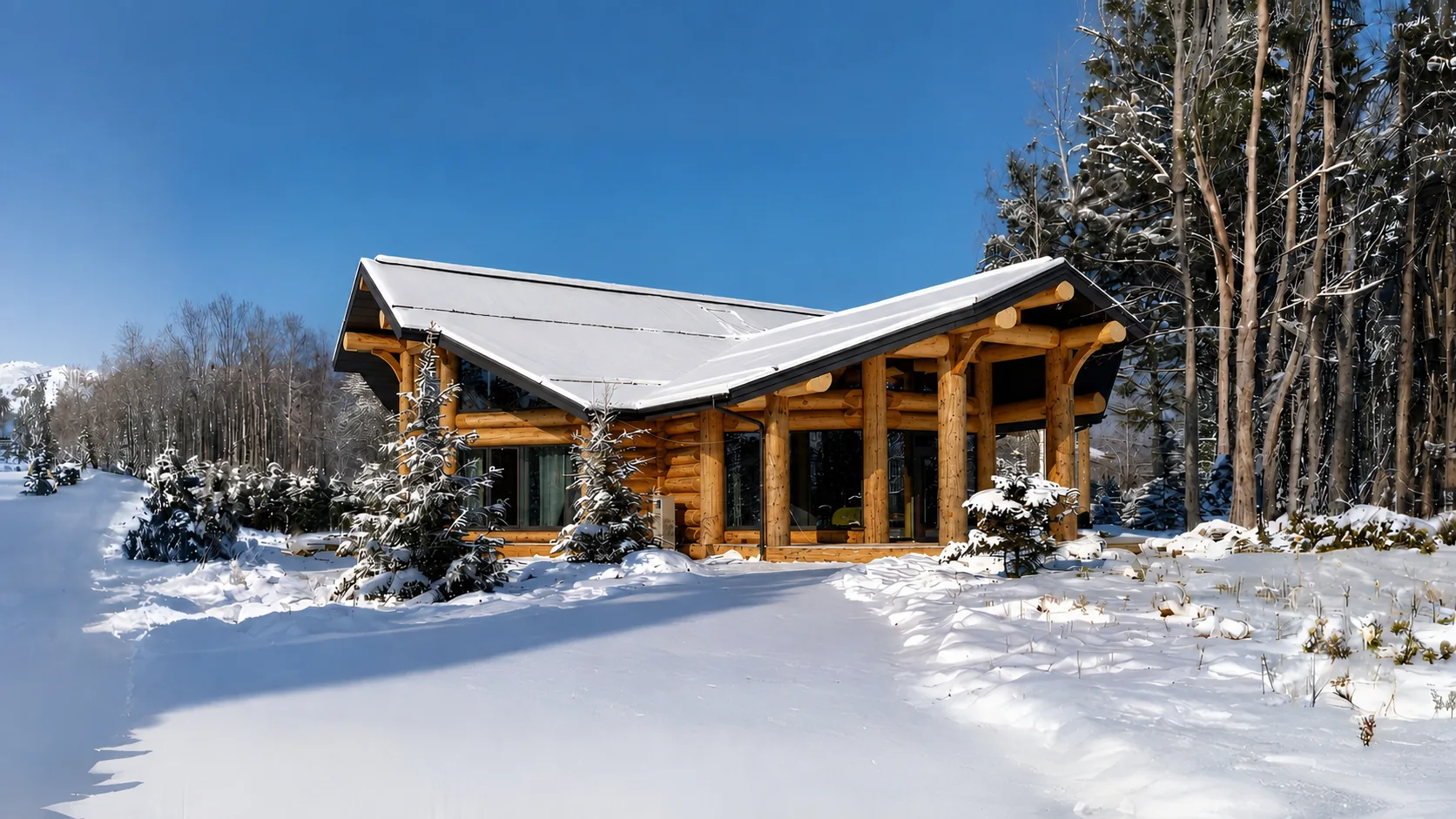 Резиденция 337 м², зимний фасад Post & Beam