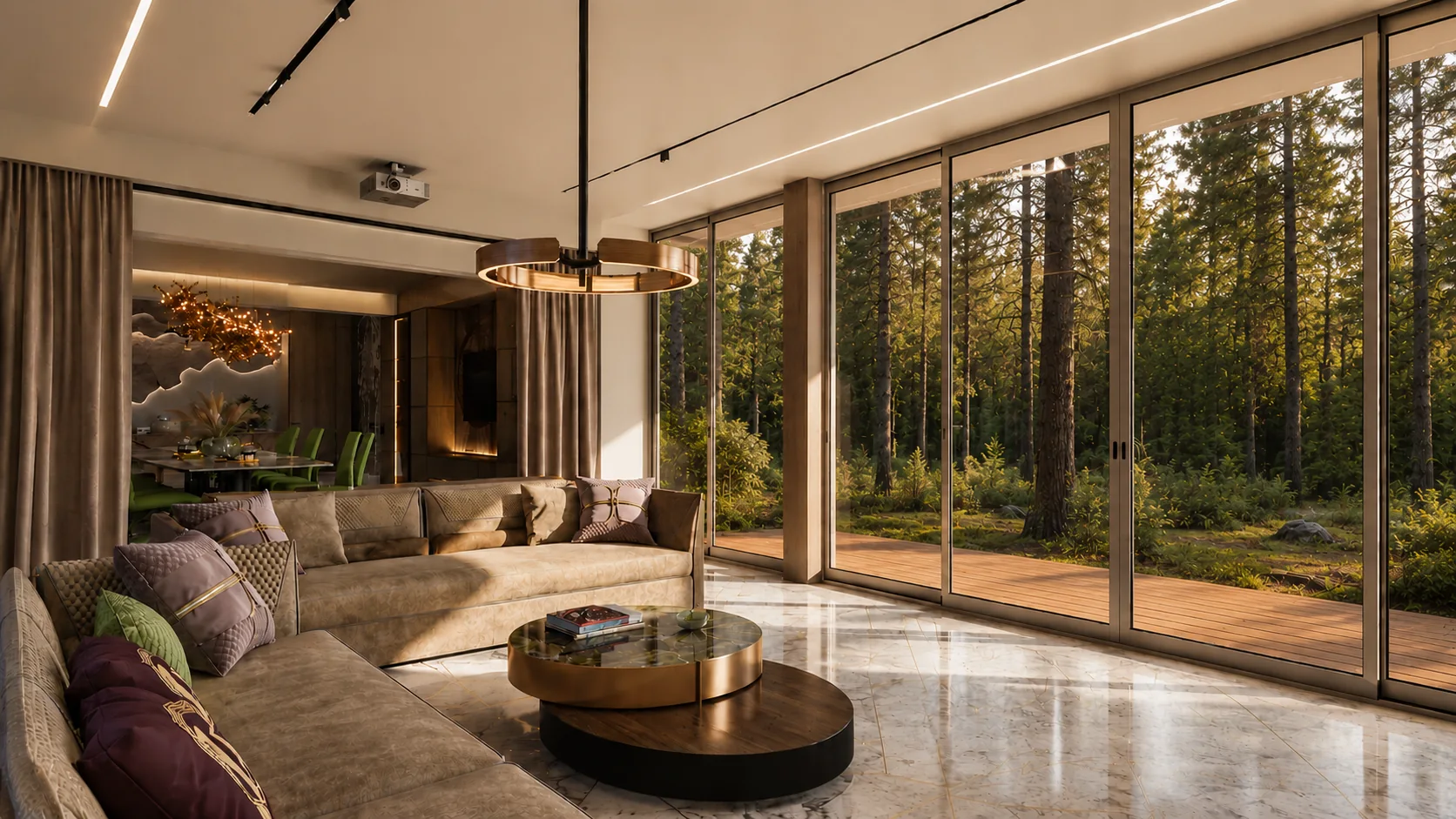 Гостиная SPA-павильона 525 м² с видом на лес